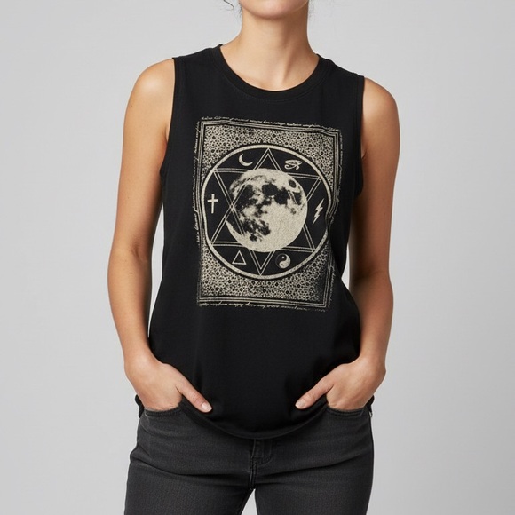 Recycled Karma Tops - Recycled Karma Black Moon Graphic Muscle Tank Women’s Large Celestial Witchy
